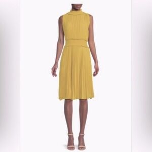 Nanette Lepore Pleated Sleeveless Smock High Neck Chartreuse Green Yellow Dress